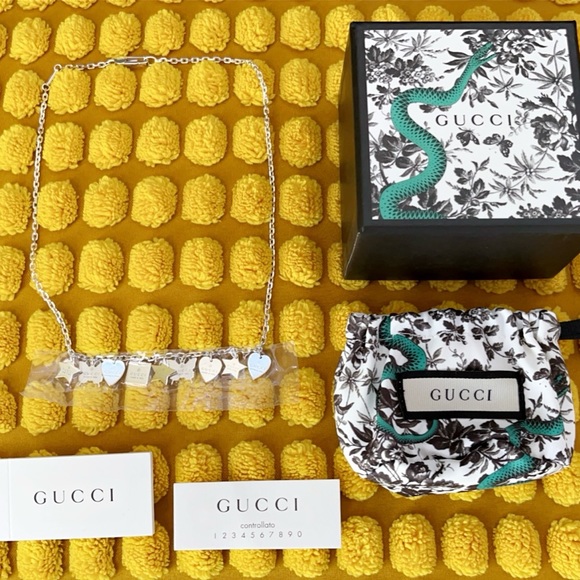 AUTHENTIC GUCCI TRADEMARK CHARM NECKLACE / BUTTERFLIES, STARS, HEARTS, SQUARES. - Picture 2 of 4